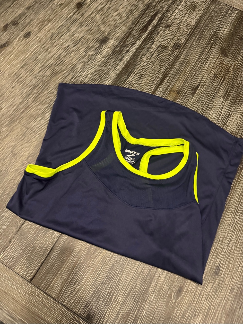 Brooks Navy Workout Tank with Neon Yellow Trim